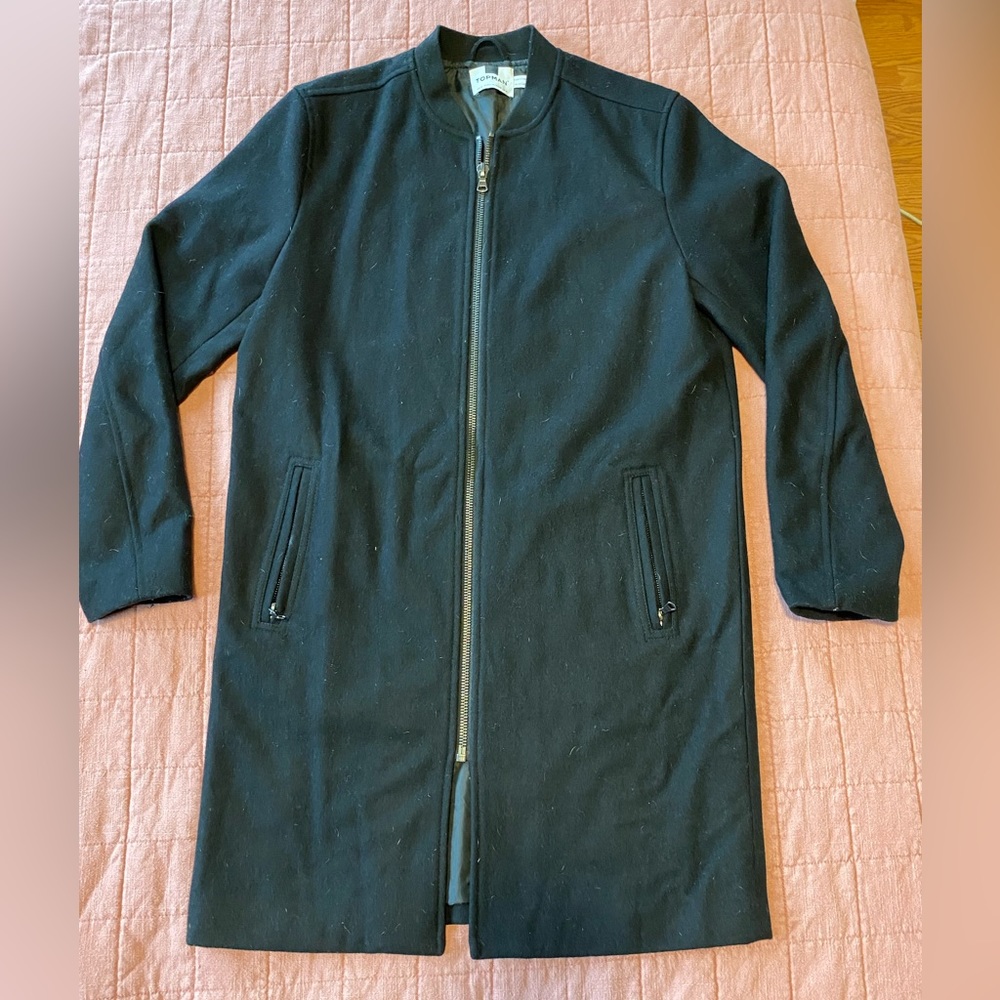 Topman Topshop Mens Longline Bomber Jacket Winter Coat Black US Medium